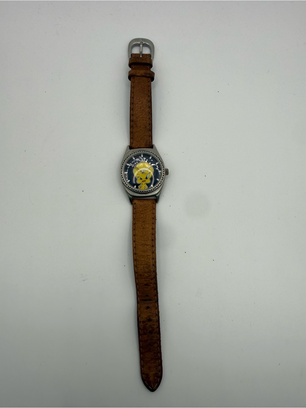Vintage 1997 Warner Bros Tweety Bird ACME Watch Brown Leather 8.25”